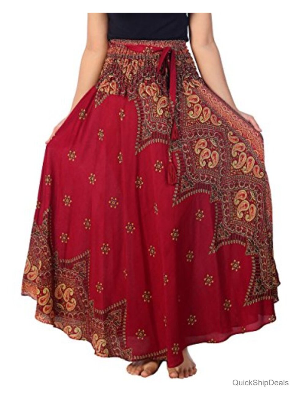 Boho Maxi Skirt Flowy Rayon Hippie Festival Beach Drawstring